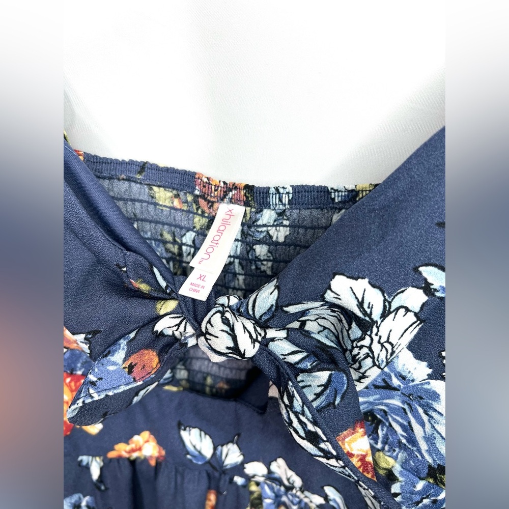 Xhilaration Floral Blue Midi Dress Tie Front, XL - Picture 4 of 5